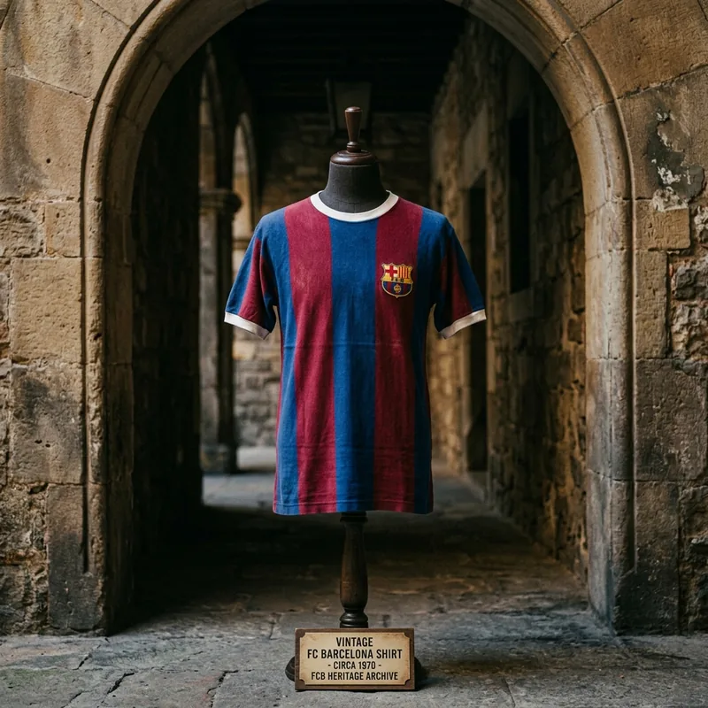 Vintage FC Barcelona Blaugrana striped jersey on tailored mannequin