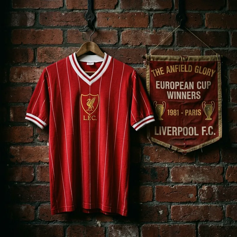 Vintage Liverpool European glory red pinstripe shirt with golden Liverbird