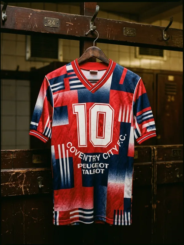 1980s classic geometric football shirt in vintage dressing room